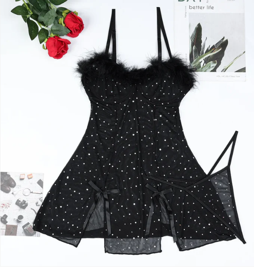 Ethical Sexy Lingerie for Women – Tornova Elastic Mesh Feather Splice Dress Set