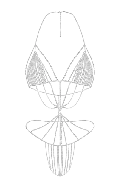 Reverie Rhinestone Teddy Sexy Lingerie Bodysuit Silver